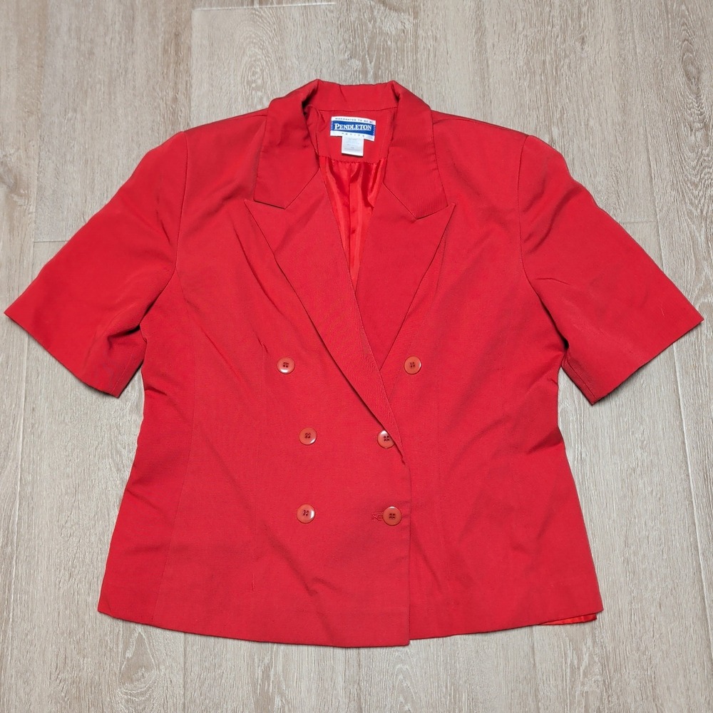 Vintage Pendleton USA Pink Red Lined Double Breasted Blazer Jacket Size 10